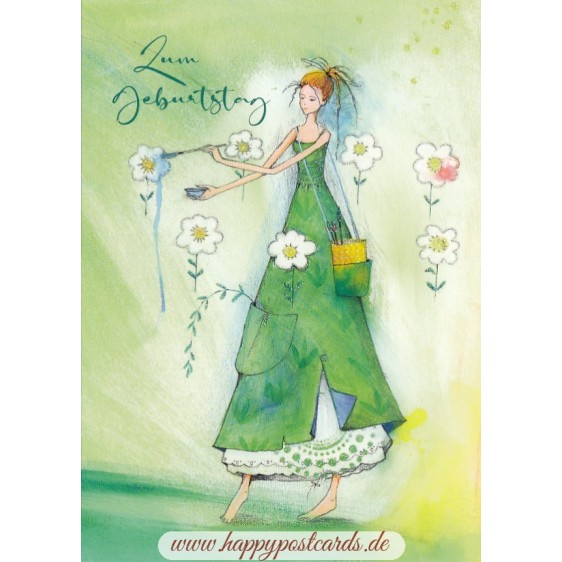 Zum Geburtstag - Woman painting flowers - Kristiana Heinemann Postcard