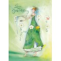 Zum Geburtstag - Frau malt Blumen - Kristiana Heinemann - Postkarte