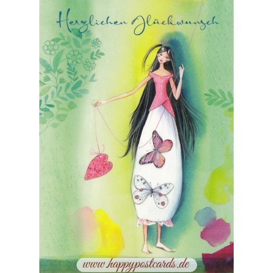 Herzlichen Glückwunsch - Frau mit Herz - Kristiana Heinemann - Postkarte