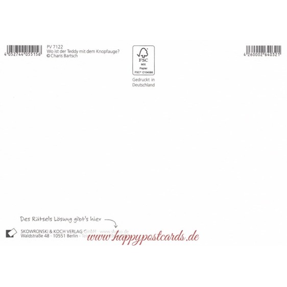 Wo ist der Teddy mit dem Knopfauge? - Charis Bartsch - Postcard