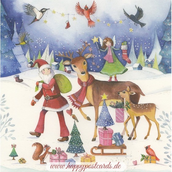 Weihnachtsfrau mit Rehen - Kristiana Heinemann - Weihnachtskarte