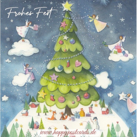 Frohes Fest - Christmas tree with angels - Kristiana Heinemann -Christmas Postcard