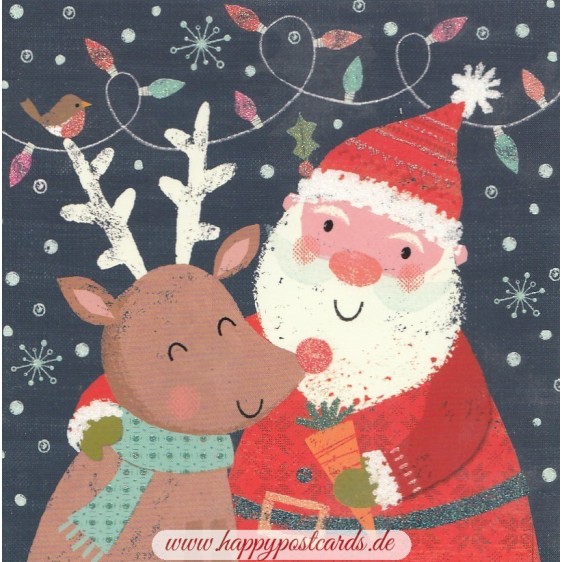 Santa Claas with Reindeer - Christmas Postcard