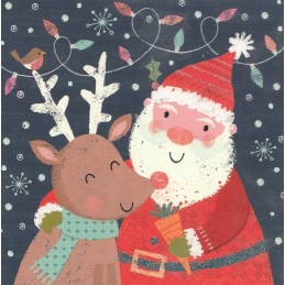 Weihnachtsmann mit Rentier - Weihnachtskarte