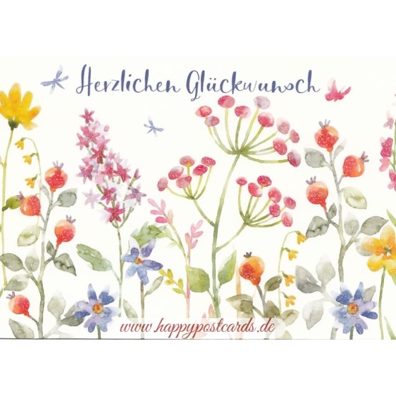 Herzlichen Glückwunsch - Blumen - Geburtstagspostkarte