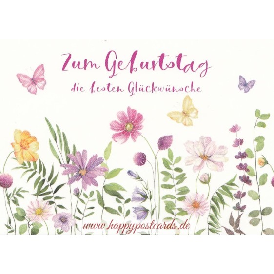 Zum Geburtstag die besten Wünsche - Flowers - Birthday Postcard