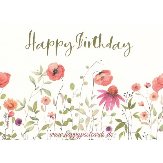 Happy Birthday - Poppies - Birthday Postcard
