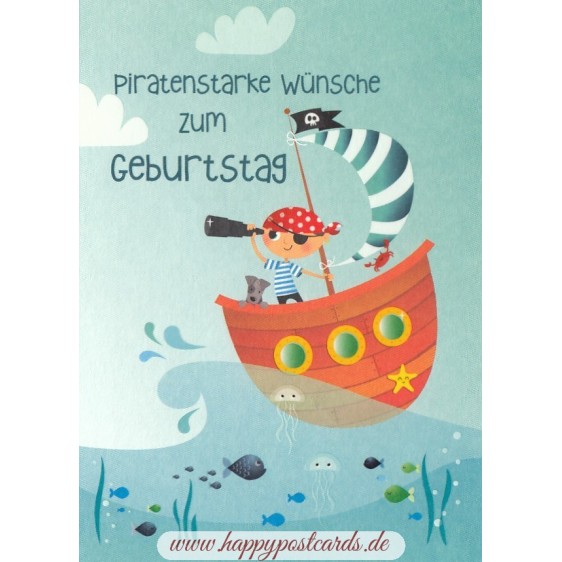 Piratenstarke Wünsche - Geburtstagspostkarte