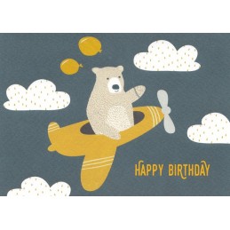 Happy Birthday - Bear in airplane - Birthday Postcard