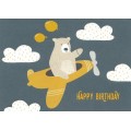 Happy Birthday - Bear in airplane - Birthday Postcard