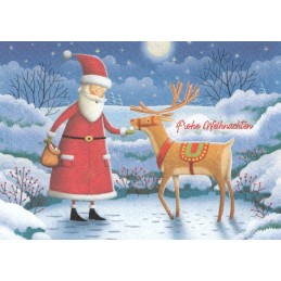 More about Frohe Weihnachten - Santa feeding reindeer - Christmas Postcard