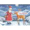 Frohe Weihnachten - Santa feeding reindeer - Christmas Postcard