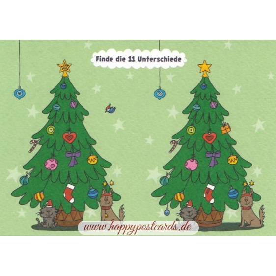Find the hidden difference - Christmas trees - Christmas Postcard