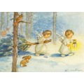 Zwei Engel ziehen durch den Wald - Weihnachtskarte