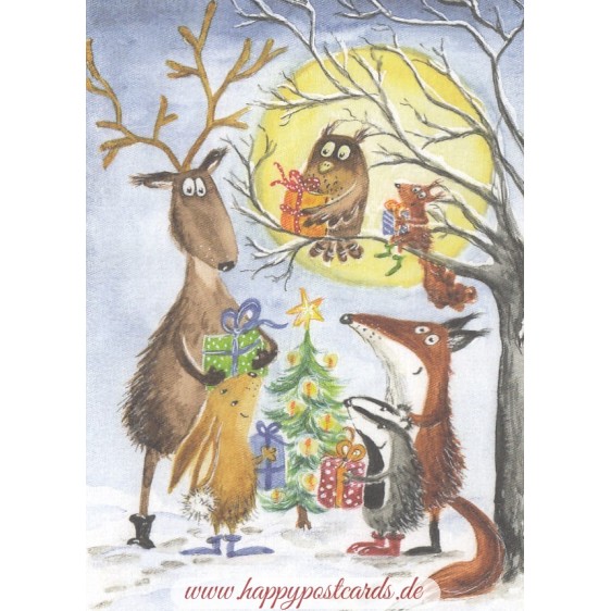 Christmas in the forrest at full moon - Christmas Postcard