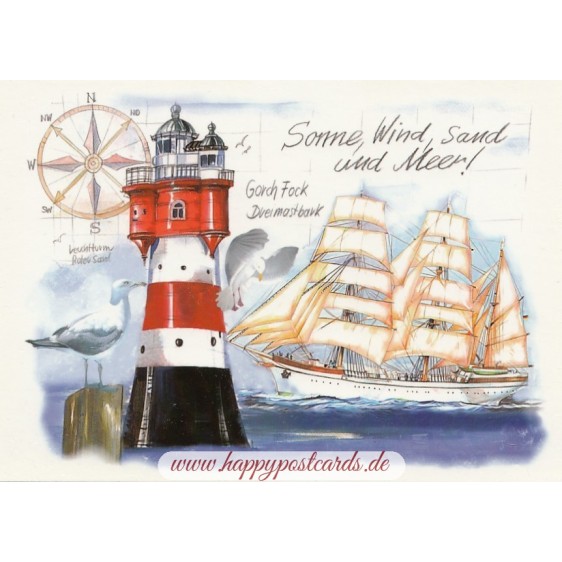 Leuchtturm und Gorch Fock - Ansichtskarte