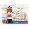 Lighthouse and Gorch Fock - Viewcard