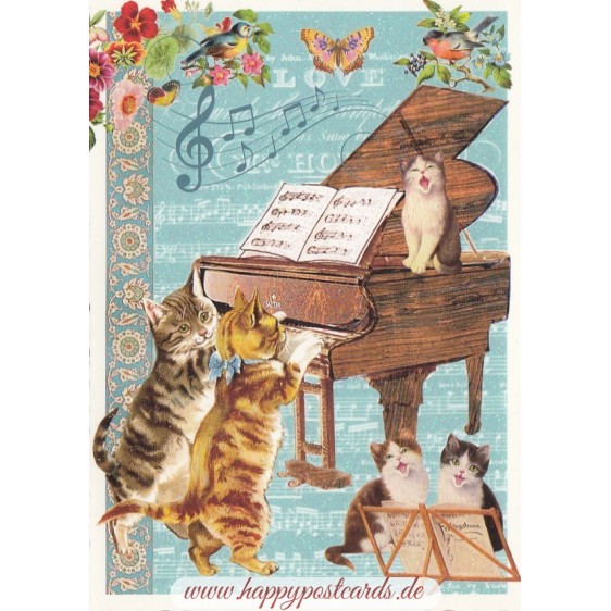 Cats with Piano- Tausendschön - Postcard