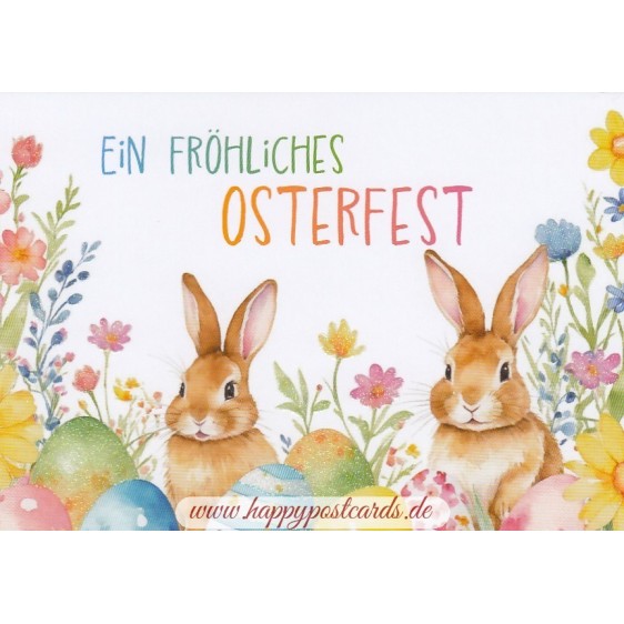 Ein fröhliches Osterfest - 2 Hasen - Osterpostkarte