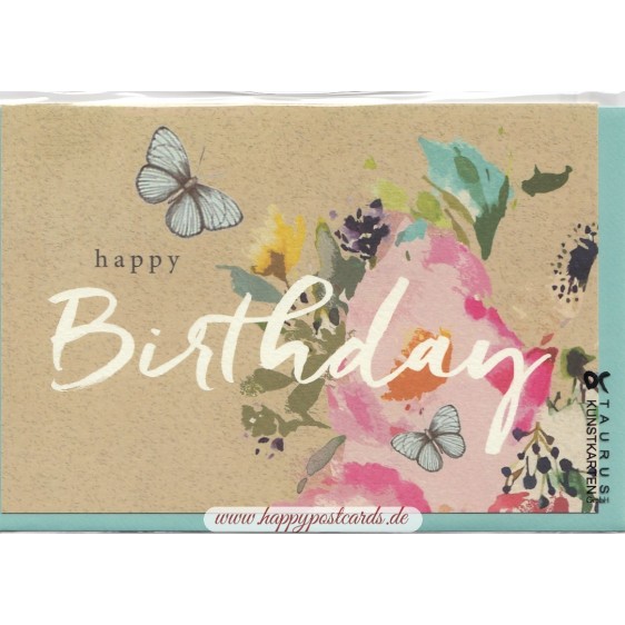 Happy Birthday - Flowers and Butterflies - Birthday greeting card