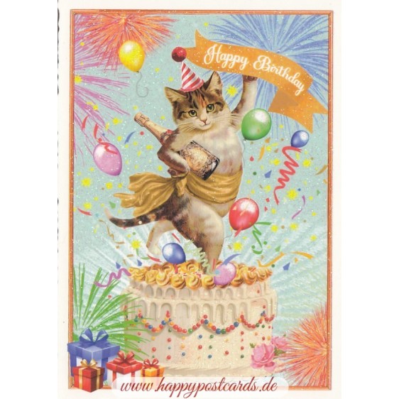 Happy Birthday - Katze - Tausendschön - Postkarte
