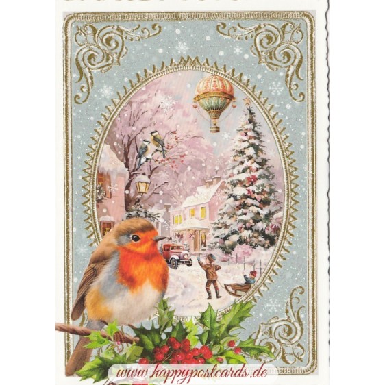 Robin redbreast with Winter picture - Tausendschön - Postcard
