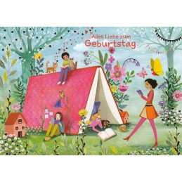 Zum Geburtstag - Kinder mit Buch - Mila Marquis Postkarte