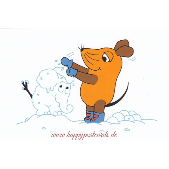 Maus baut Schneeelefant - Weihnachtskarte