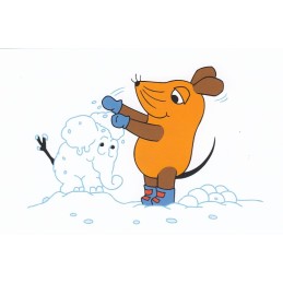 Mouse making snow elephant - Mouse - Christmas Postcard