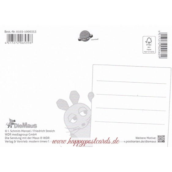 Mouse making snow elephant - Christmas Postcard