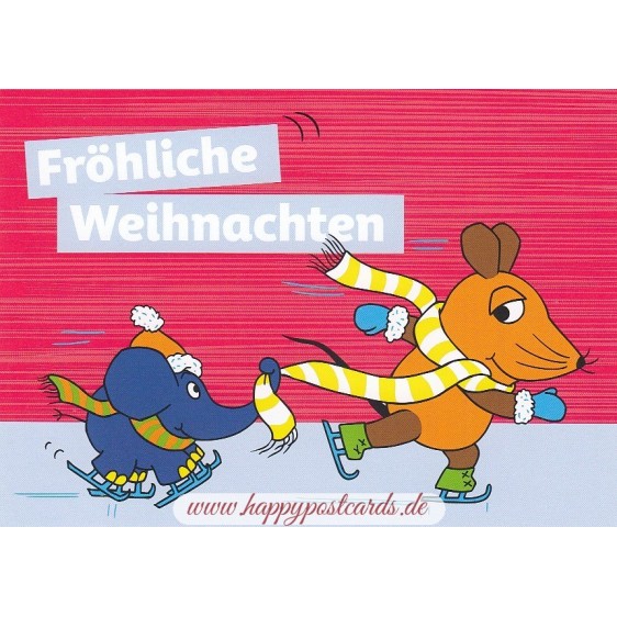 Fröhliche Weihnachten - Ice skating - Mouse - Christmas Postcard