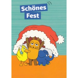 Schönes Fest - Mouse, duck and elephant under Santa hat - Mouse - Christmas Postcard