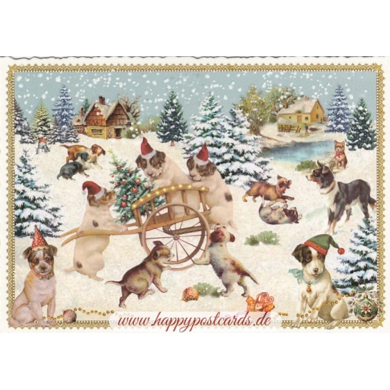 Hunde im Schnee - Tausendschön - Weihnachtskarte