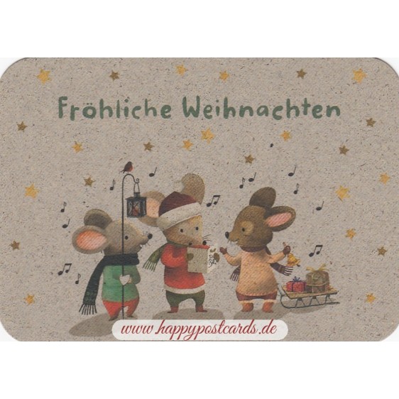 Fröhliche Weihnachten - Singende Mäuse - Graspostkarte