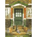 101 - Katze mit Blumenstrauß vor Haustür - Löök Postkarte
