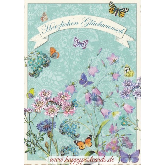 Herzlichen Glückwunsch - Butterflies - Tausendschön - Postcard