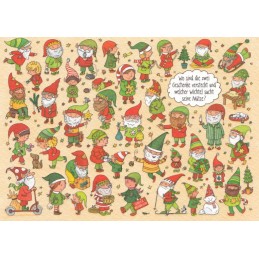 Wo sind die zwei Geschenke versteckt und welcher Wichtel sucht seine Mütze? - Christmas Postcard
