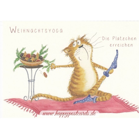 Christmas Yoga - To reach Christmas Cookies - Christmas Postcard