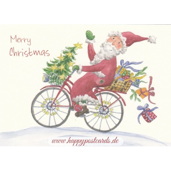 Merry Christmas - Der Weihnachtsmann auf dem Fahrrad - Weihnachtskarte