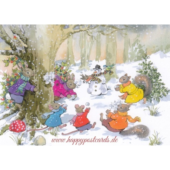 Animals in winter forest - Christmas - Postcard