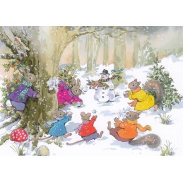 Animals in winter forest - Christmas - Postcard