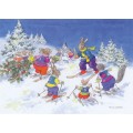 Häschen beim Skifahren - Weihnachtskarte
