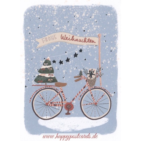 Frohe Weihnachten - Bicycle - Christmas Postcard