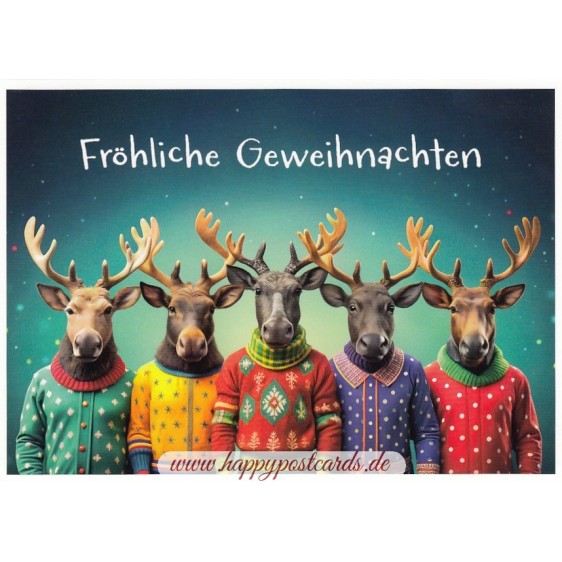 Fröhliche Geweihnachten - Hirsche in Weihnachtspullis - Weihnachtskarte