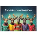 Fröhliche Geweihnachten - Deers in christmas sweaters - Christmas Postcard