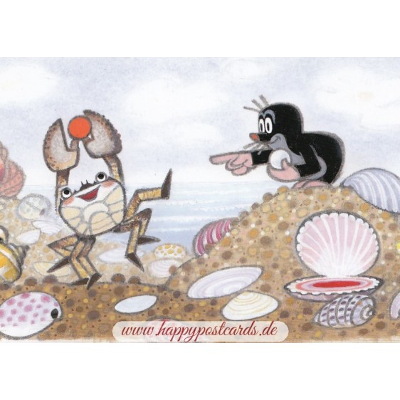 Mole at the beach with crab - Mole Postcard