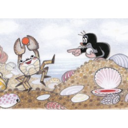 Mole at the beach with crab - Mole Postcard
