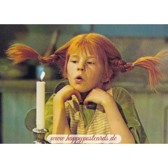 Pippi Langstrumpf mit Kerze - Pippi Langstrumpf - Postkarte