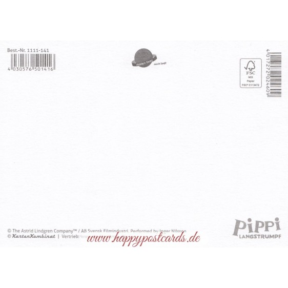 Pippi Langstrumpf auf einem Fahrrad - Pippi Langstrumpf - Postkarte