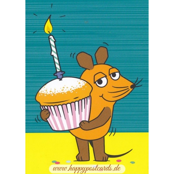 Maus mit Geburtstagsmuffin - Maus - Postkarte